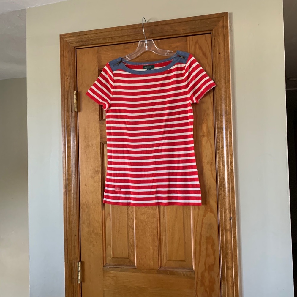 RALPH LAUREN ZIP SHOULDER TOP M